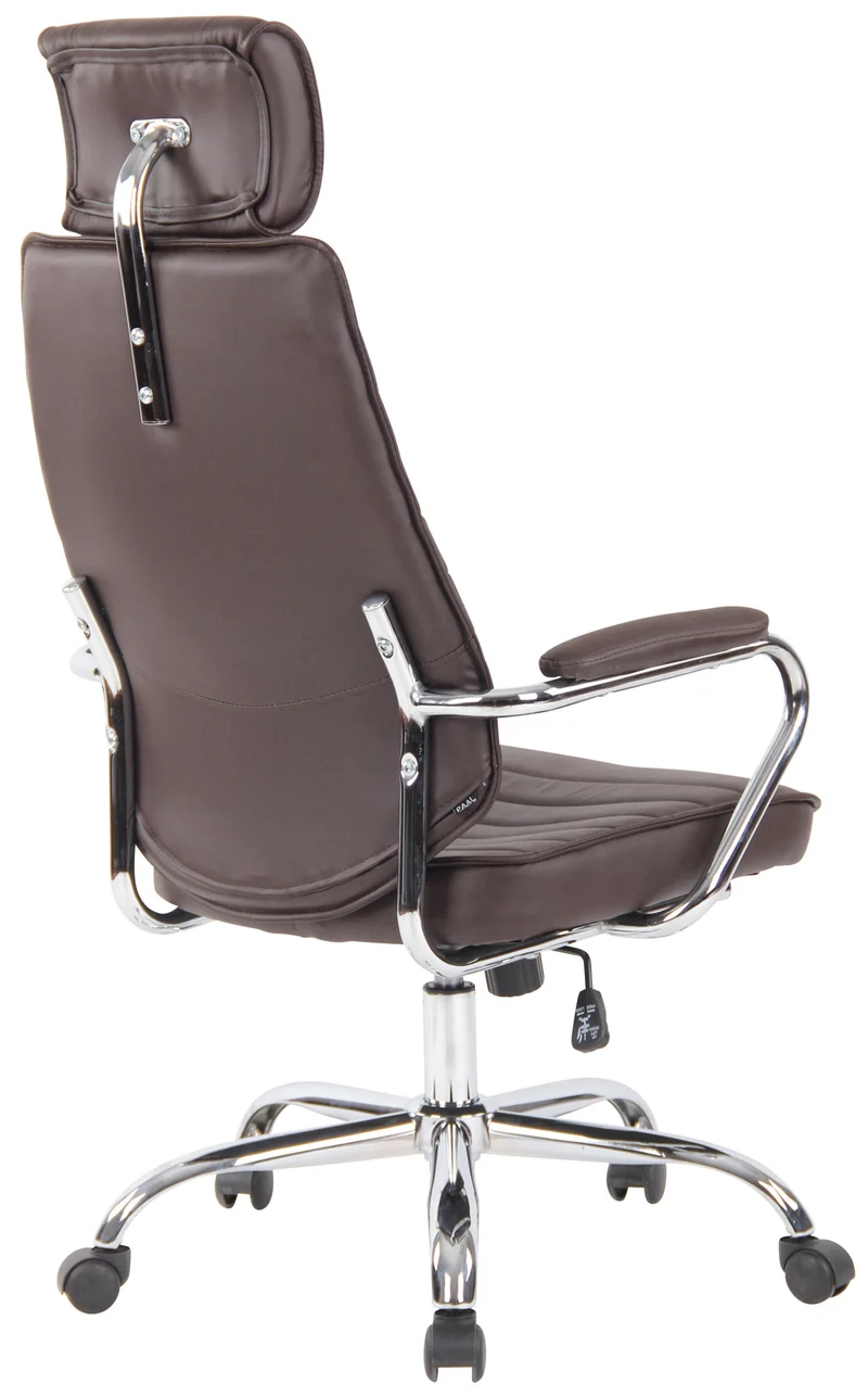 Fauteuil de bureau hauteur réglable pivotant mécanisme de bascule cuir véritable marron et métal chromé 10_0002615