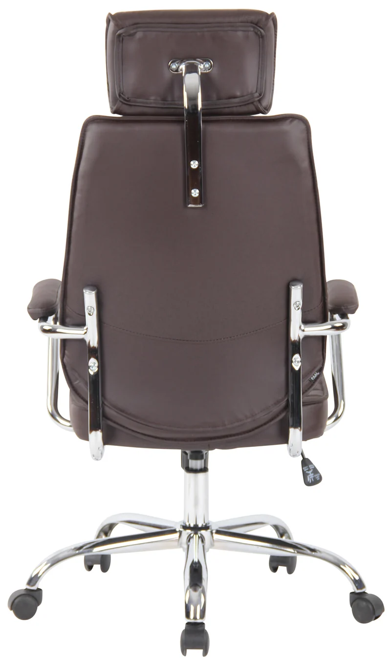 Fauteuil de bureau hauteur réglable pivotant mécanisme de bascule cuir véritable marron et métal chromé 10_0002615