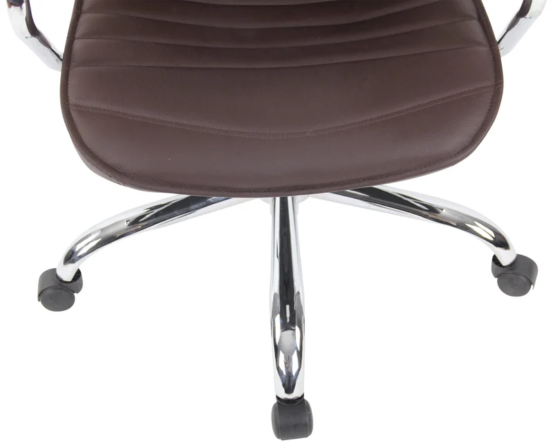 Fauteuil de bureau hauteur réglable pivotant mécanisme de bascule cuir véritable marron et métal chromé 10_0002615