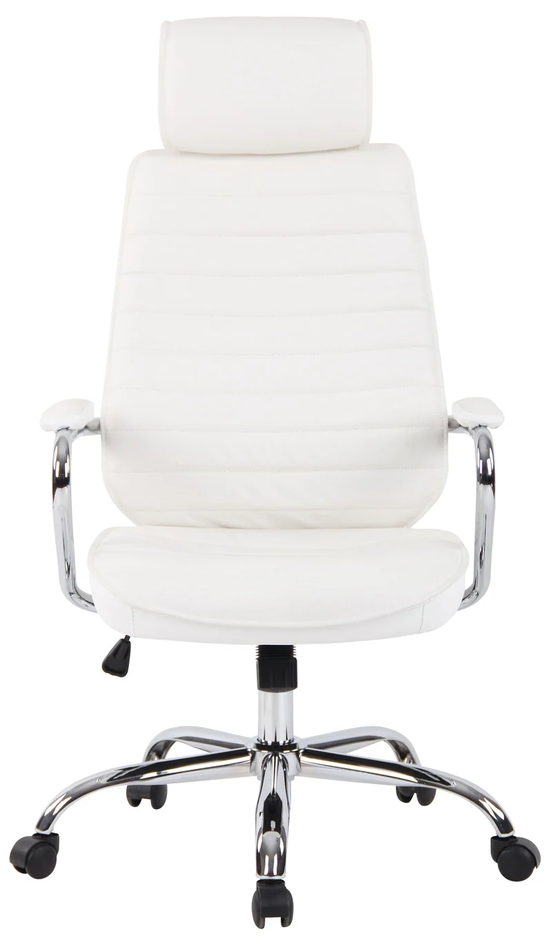 Fauteuil de bureau hauteur réglable pivotant mécanisme de bascule en cuir véritable blanc et métal chromé 10_0002619