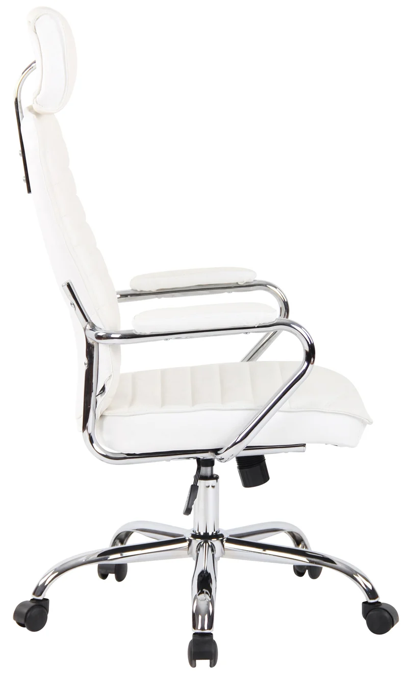 Fauteuil de bureau hauteur réglable pivotant mécanisme de bascule en cuir véritable blanc et métal chromé 10_0002619