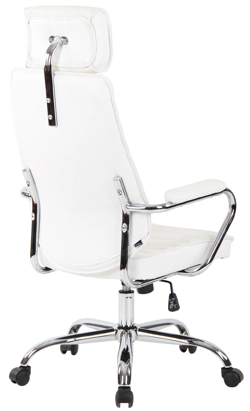 Fauteuil de bureau hauteur réglable pivotant mécanisme de bascule en cuir véritable blanc et métal chromé 10_0002619