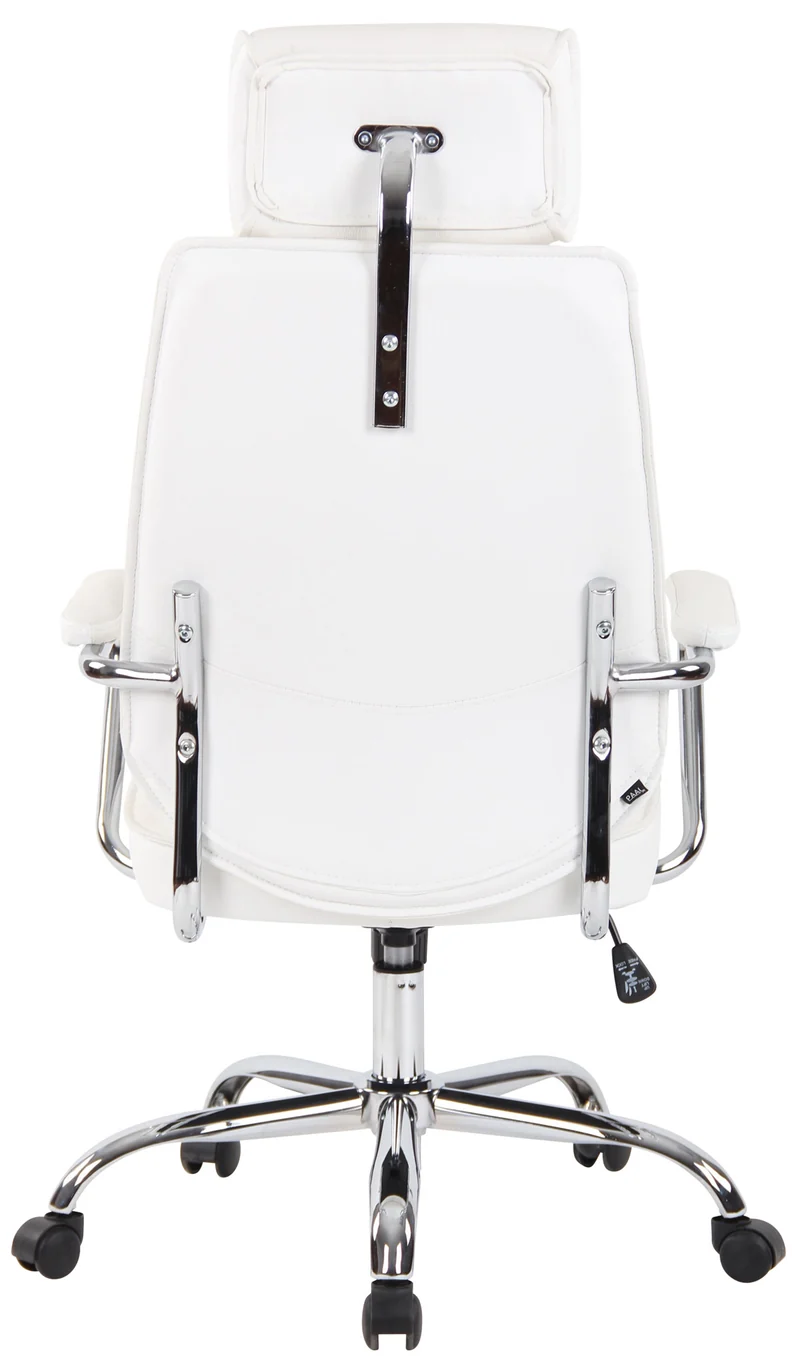 Fauteuil de bureau hauteur réglable pivotant mécanisme de bascule en cuir véritable blanc et métal chromé 10_0002619