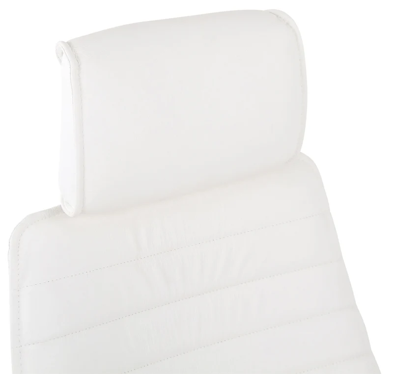 Fauteuil de bureau hauteur réglable pivotant mécanisme de bascule en cuir véritable blanc et métal chromé 10_0002619