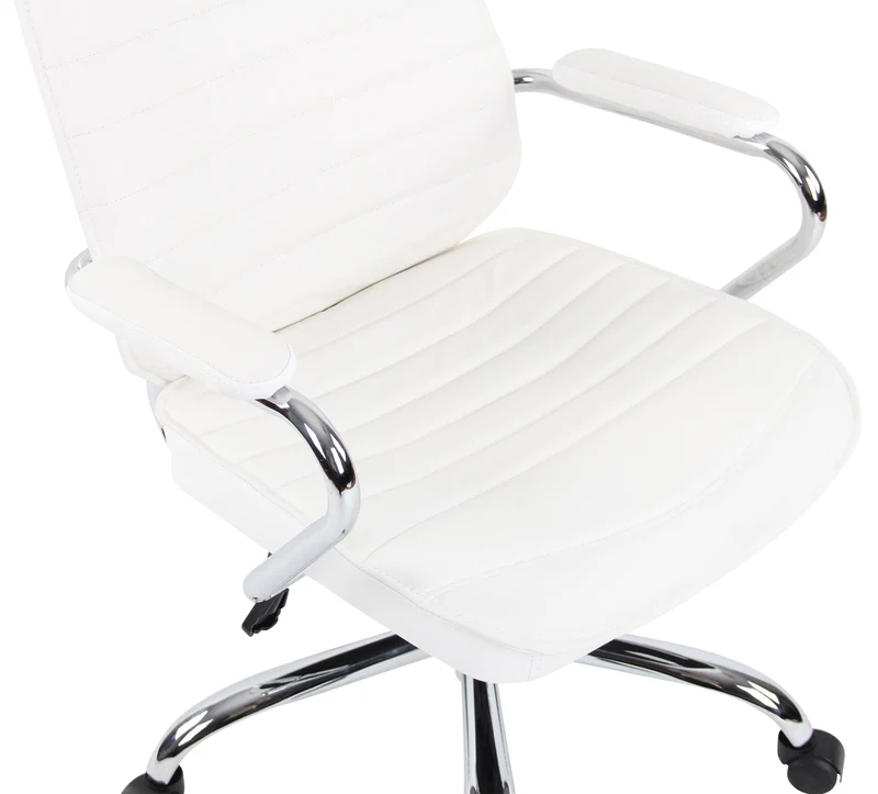Fauteuil de bureau hauteur réglable pivotant mécanisme de bascule en cuir véritable blanc et métal chromé 10_0002619