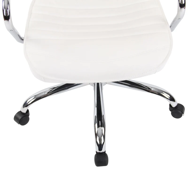 Fauteuil de bureau hauteur réglable pivotant mécanisme de bascule en cuir véritable blanc et métal chromé 10_0002619