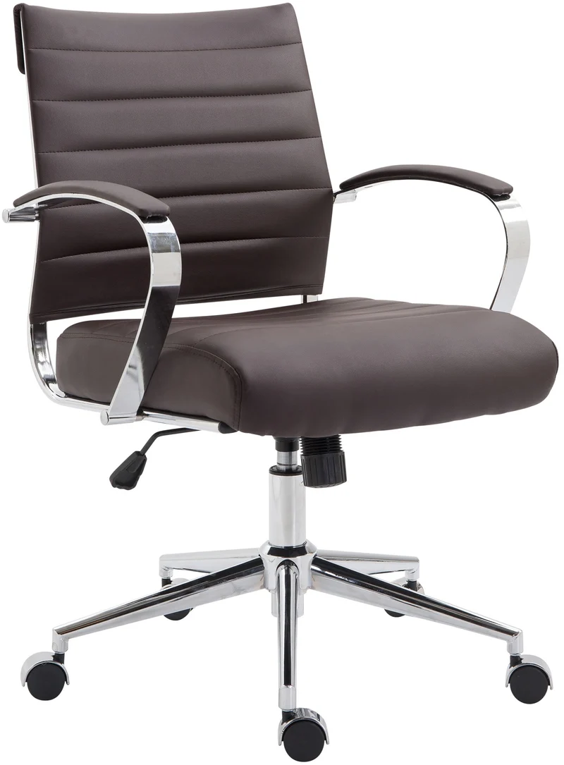 Chaise de bureau sur roulettes design ergonomique en similicuir marron et métal chromé 10_0007022