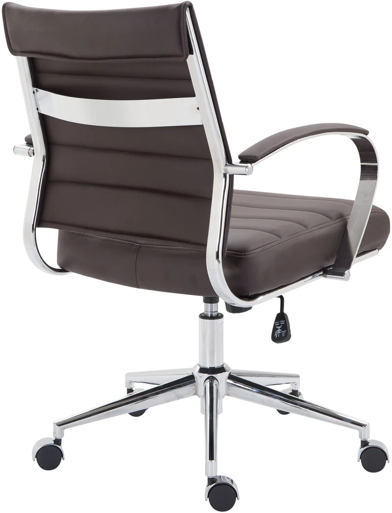 Chaise de bureau sur roulettes design ergonomique en similicuir marron et métal chromé 10_0007022