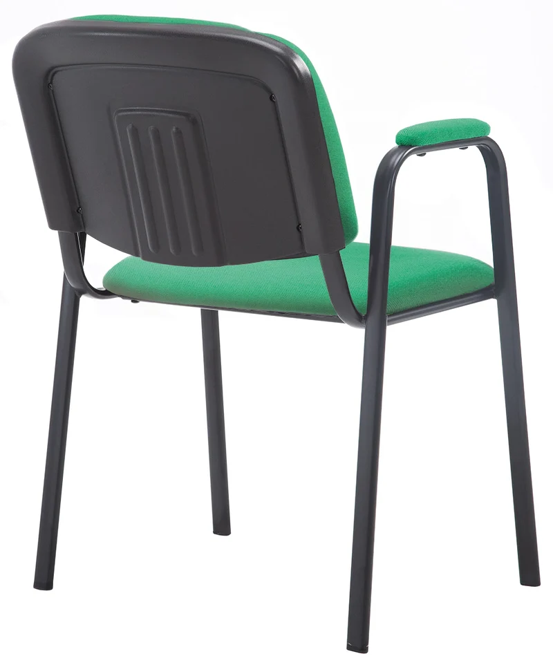 Chaise visiteur avec accoudoirs intégrés zone d'attente en tissu vert piètement à 4 pieds en métal noir 10_0003388
