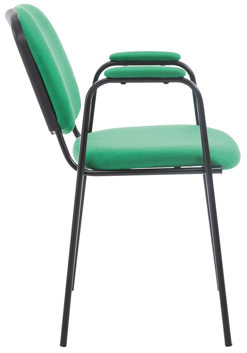 Chaise visiteur avec accoudoirs intégrés zone d'attente en tissu vert piètement à 4 pieds en métal noir 10_0003388