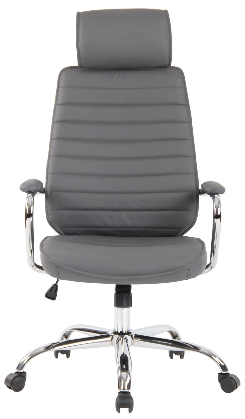 Fauteuil de bureau hauteur réglable pivotant mécanisme de bascule en cuir véritable gris et métal chromé 10_0002620