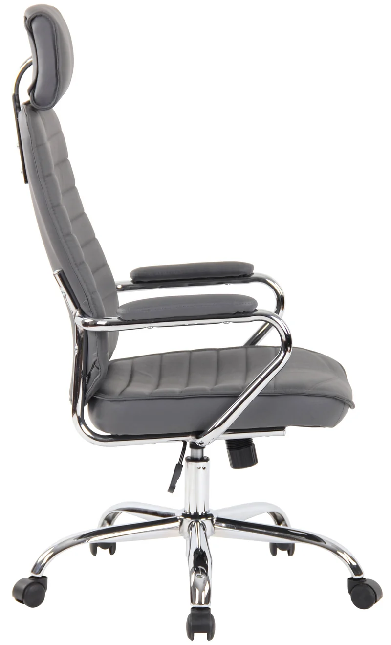 Fauteuil de bureau hauteur réglable pivotant mécanisme de bascule en cuir véritable gris et métal chromé 10_0002620