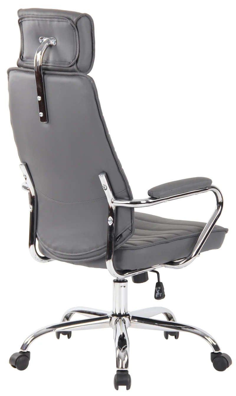 Fauteuil de bureau hauteur réglable pivotant mécanisme de bascule en cuir véritable gris et métal chromé 10_0002620