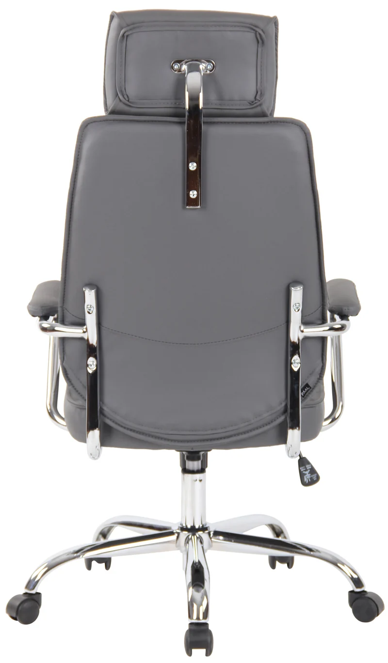 Fauteuil de bureau hauteur réglable pivotant mécanisme de bascule en cuir véritable gris et métal chromé 10_0002620