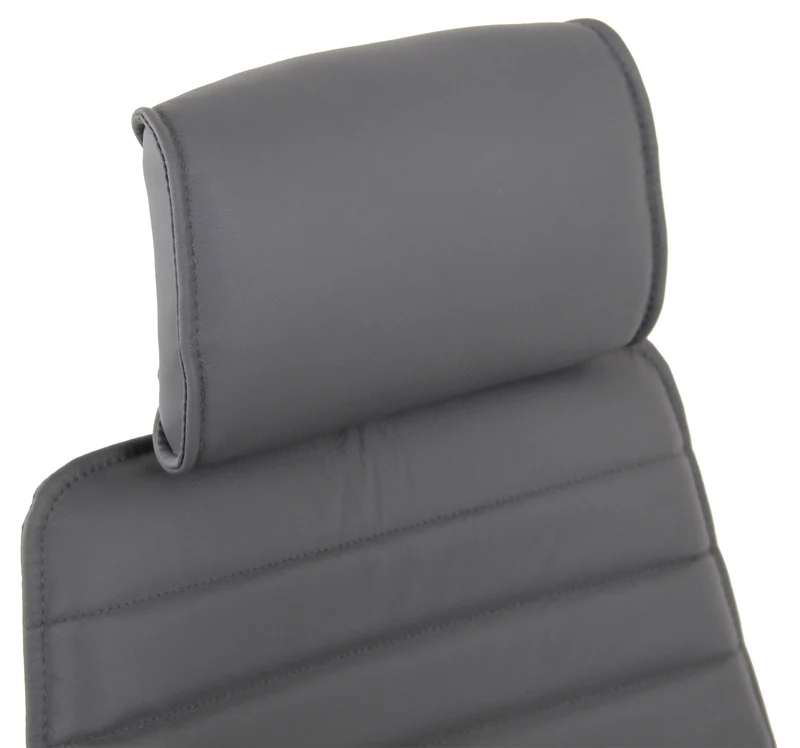 Fauteuil de bureau hauteur réglable pivotant mécanisme de bascule en cuir véritable gris et métal chromé 10_0002620