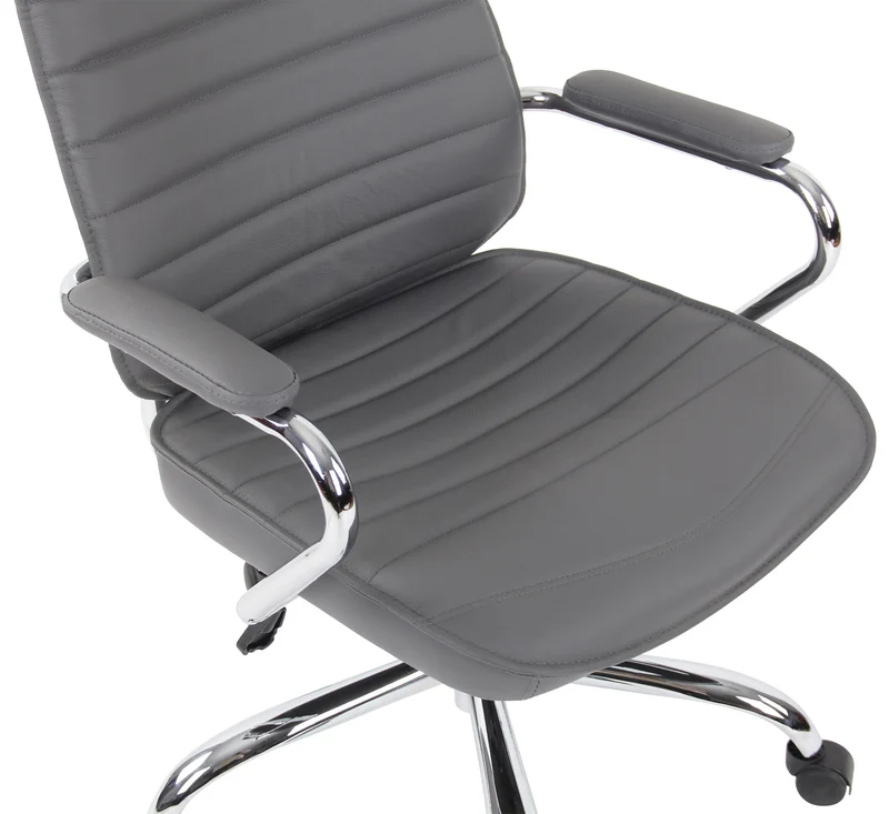 Fauteuil de bureau hauteur réglable pivotant mécanisme de bascule en cuir véritable gris et métal chromé 10_0002620