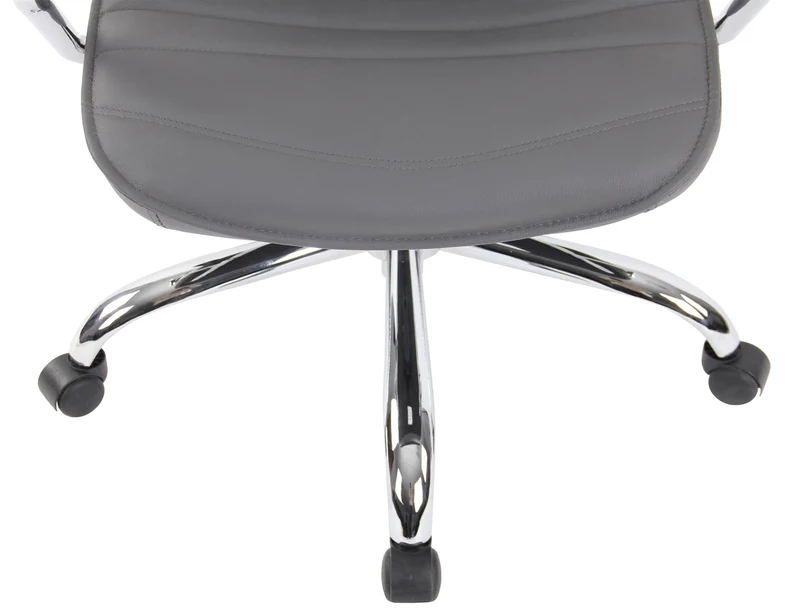 Fauteuil de bureau hauteur réglable pivotant mécanisme de bascule en cuir véritable gris et métal chromé 10_0002620