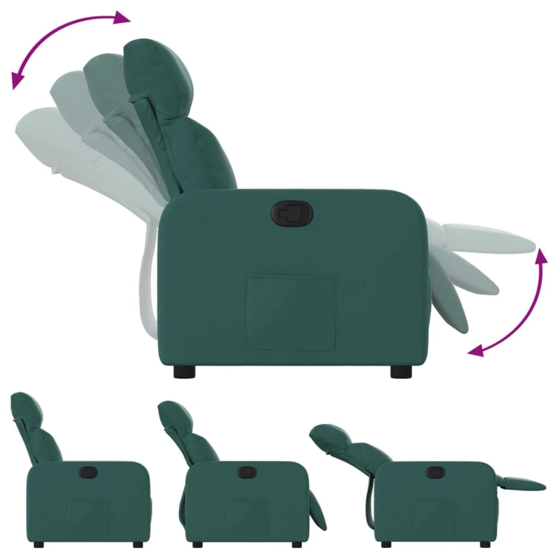 Fauteuil relax TV rembourrage confortable fonction d'inclinaison manuelle en tissu vert foncé DEC028215