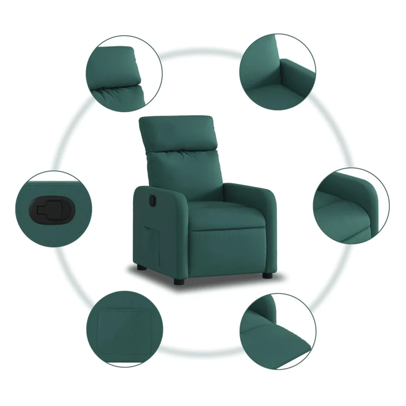 Fauteuil relax TV rembourrage confortable fonction d'inclinaison manuelle en tissu vert foncé DEC028215