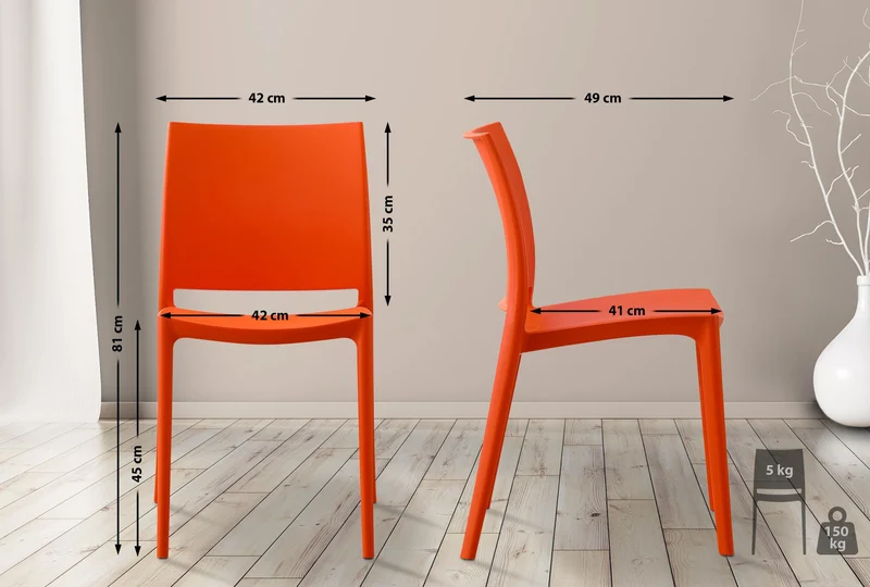 Lot de 2 chaises empilable design en plastique couleur orange résistant aux UV – jardin terrasse et intérieur 10_0007913