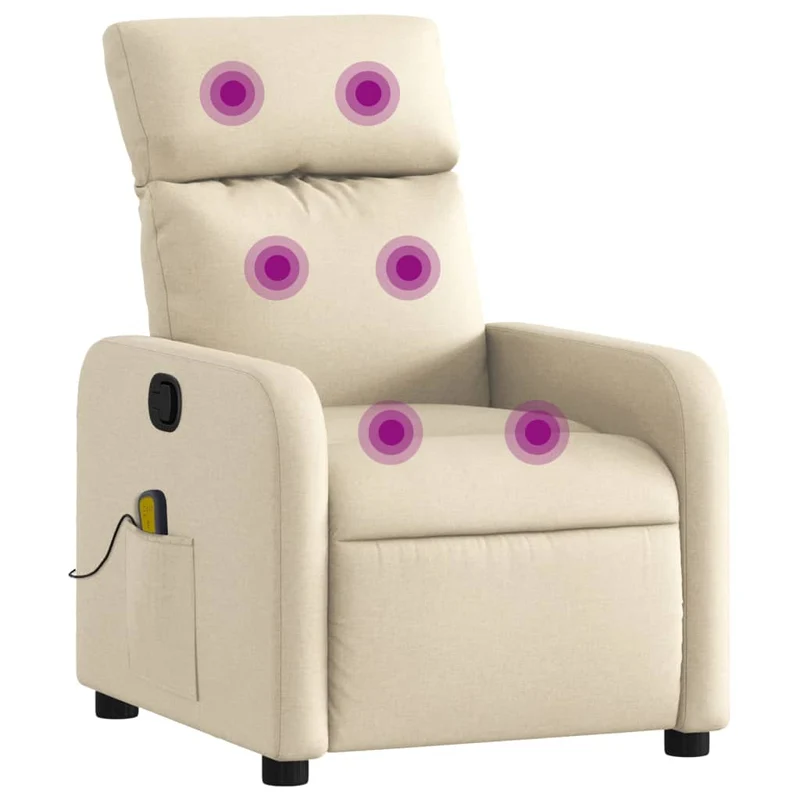 Fauteuil de relaxation TV fonction massage inclinable en tissu crème DEC026895
