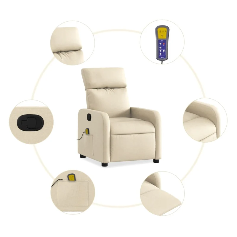 Fauteuil de relaxation TV fonction massage inclinable en tissu crème DEC026895