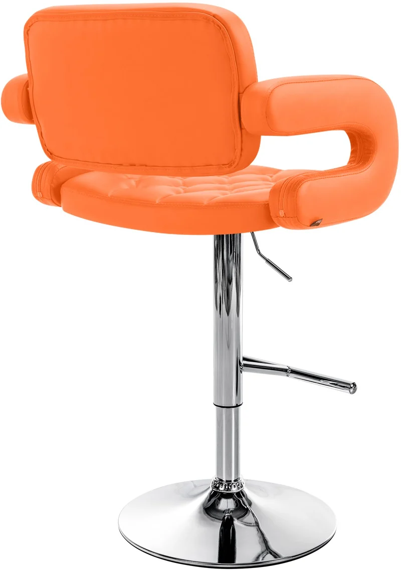 Tabouret de bar x1 design moderne assise capitonnée similicuir orange pied chromé 10_0005957