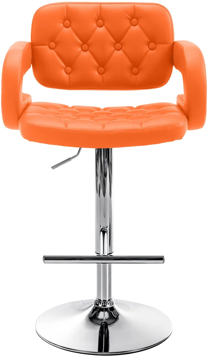 Tabouret de bar x1 design moderne assise capitonnée similicuir orange pied chromé 10_0005957