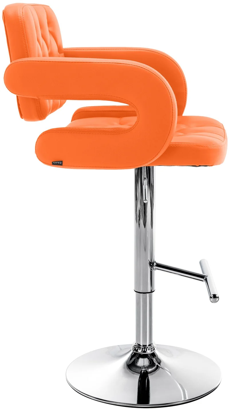 Tabouret de bar x1 design moderne assise capitonnée similicuir orange pied chromé 10_0005957