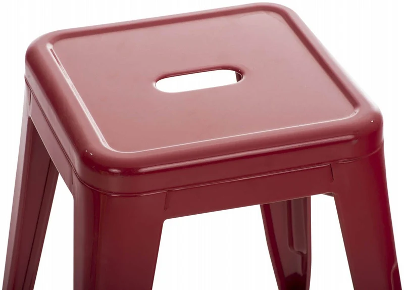 Tabouret bas design industriel hauteur fixe 46 cm en métal rouge 10_0005493