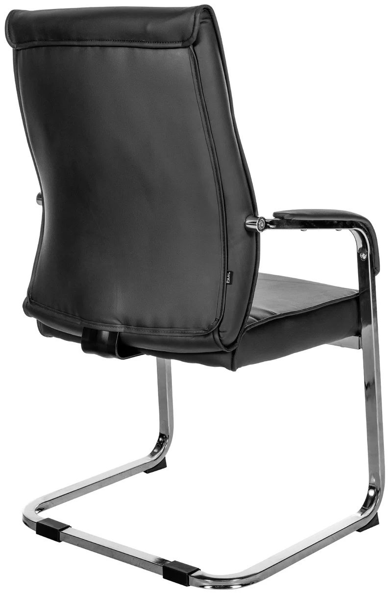 Fauteuil de bureau chaise visiteur sans roulettes piétement luge en métal chromé et assise en PVC noir 10_0003349