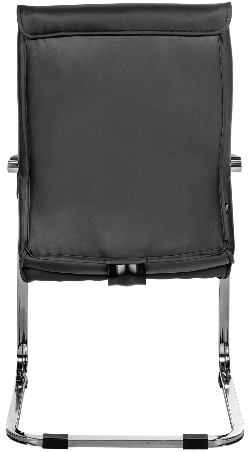 Fauteuil de bureau chaise visiteur sans roulettes piétement luge en métal chromé et assise en PVC noir 10_0003349