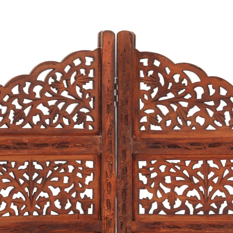Paravent séparateur de pièce cloison 4 panneaux motifs sculptés à la main 160 x 165cm bois manguier brun DEC030871