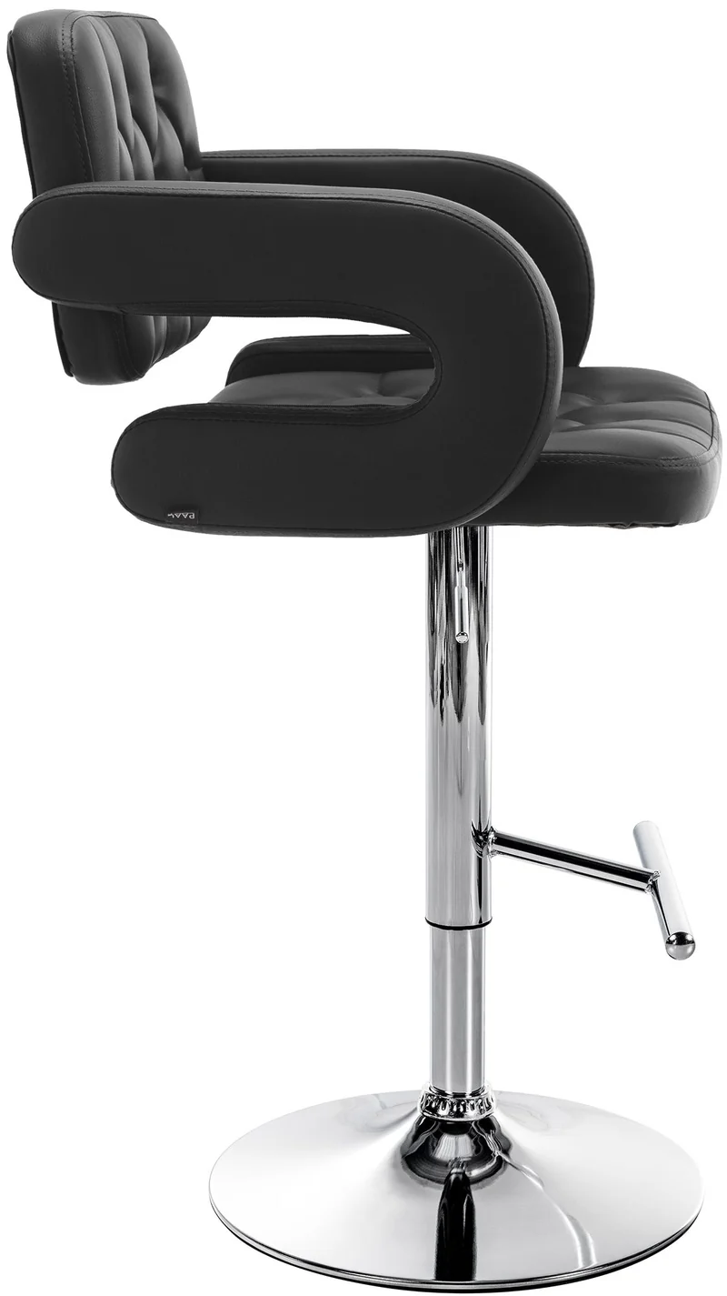 Tabouret de bar x1 avec repose-pied et accoudoirs capitonné en PVC noir support en métal chromé 10_0004789