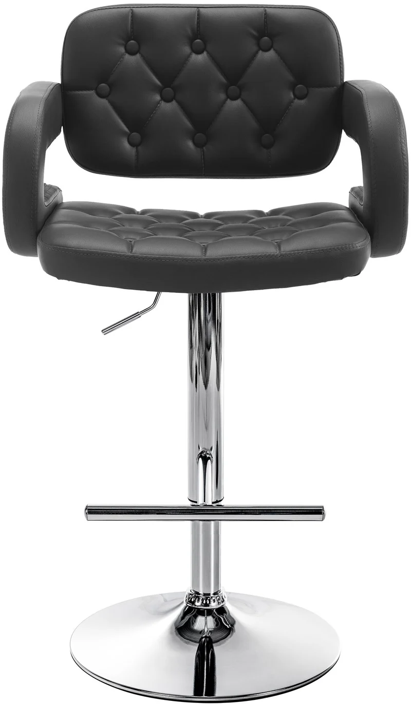 Tabouret de bar x1 avec repose-pied et accoudoirs capitonné en PVC noir support en métal chromé 10_0004789