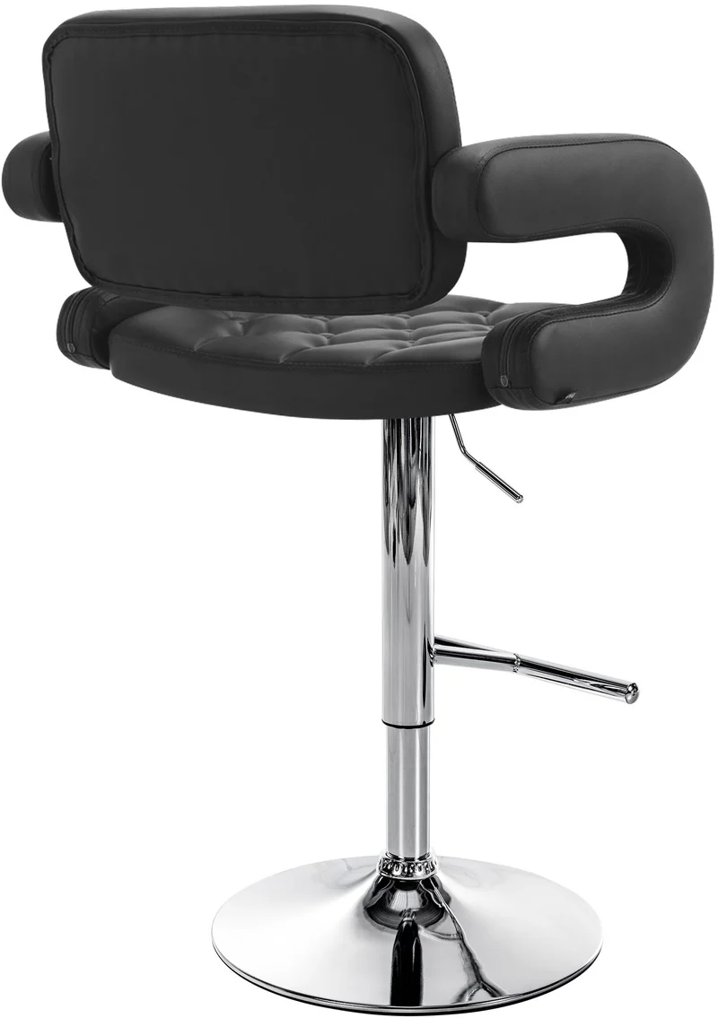 Tabouret de bar x1 avec repose-pied et accoudoirs capitonné en PVC noir support en métal chromé 10_0004789