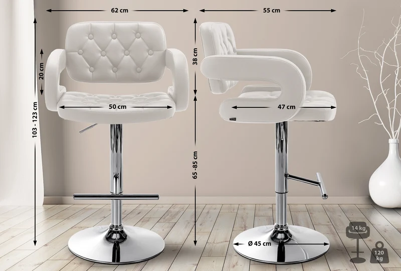 Tabouret de bar x1 design moderne assise capitonnée similicuir blanc pied chromé 10_0005807