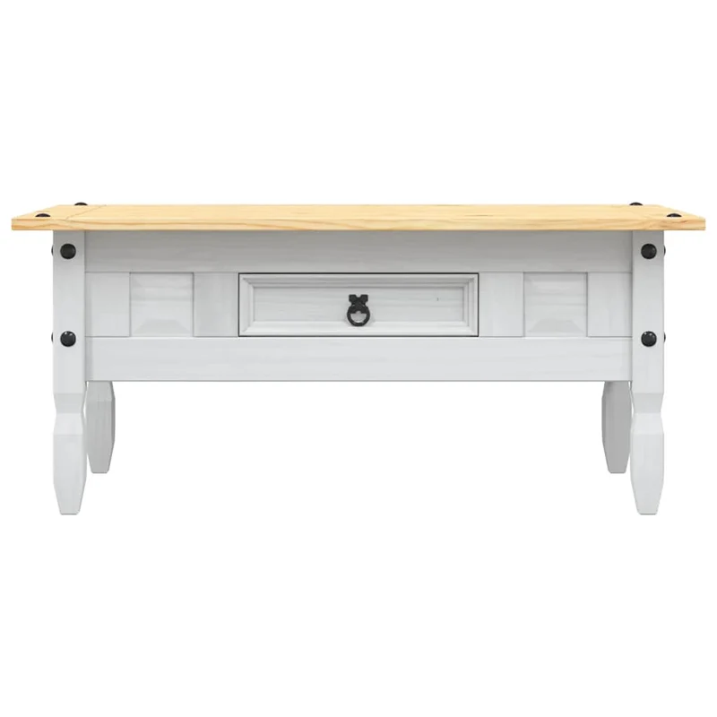 Table basse avec tiroir design rustique classique 100 x 55 x 44 cm bois de pin massif blanc DEC039907