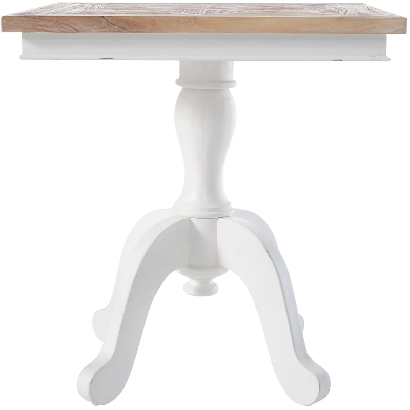 Table à manger carrée en bois shabby-chic nature blanc – Structure robuste – 70 × 70 cm 10_0009246