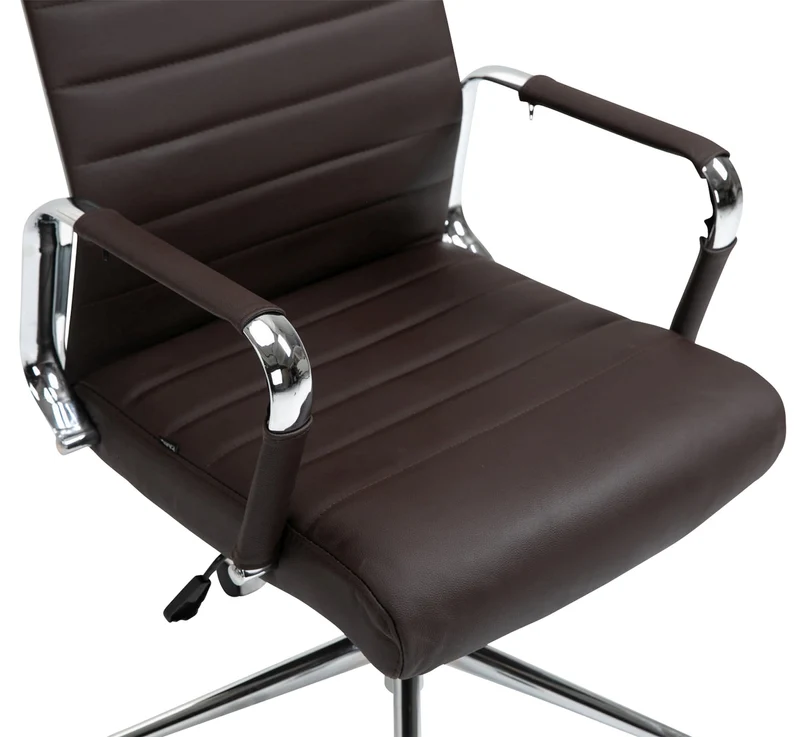 Fauteuil de bureau avec accoudoirs siège pivotant mécanisme à bascule en cuir véritable marron 10_0002519