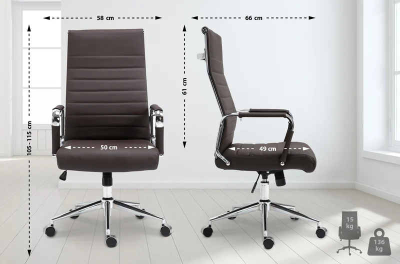 Fauteuil de bureau avec accoudoirs siège pivotant mécanisme à bascule en cuir véritable marron 10_0002519