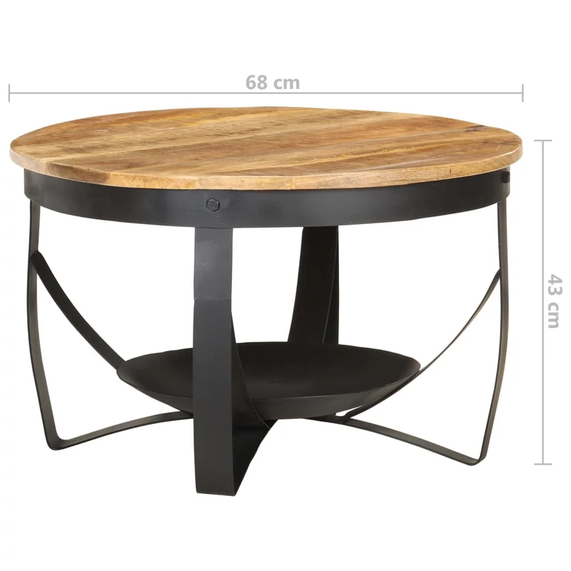 Table basse style industriel rustique Ø68 x 43 cm bois de manguier brut et fer DEC040234