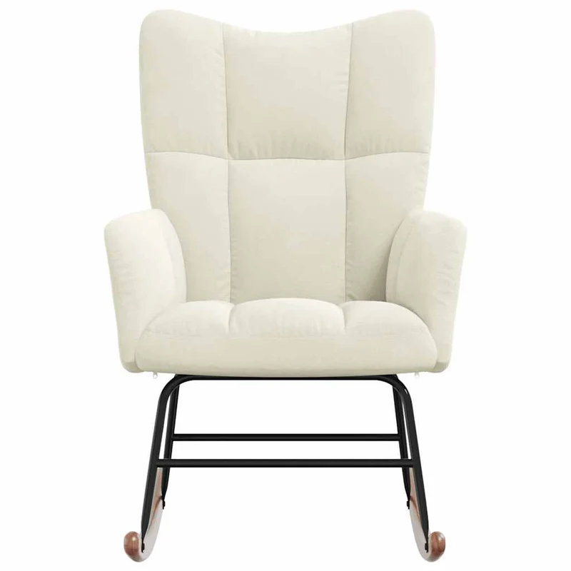 Fauteuil à bascule rembourré relax pour salon en velours crème DEC028892