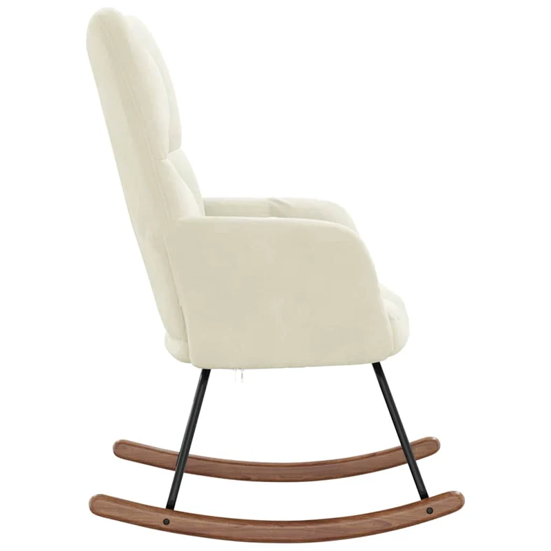 Fauteuil à bascule rembourré relax pour salon en velours crème DEC028892