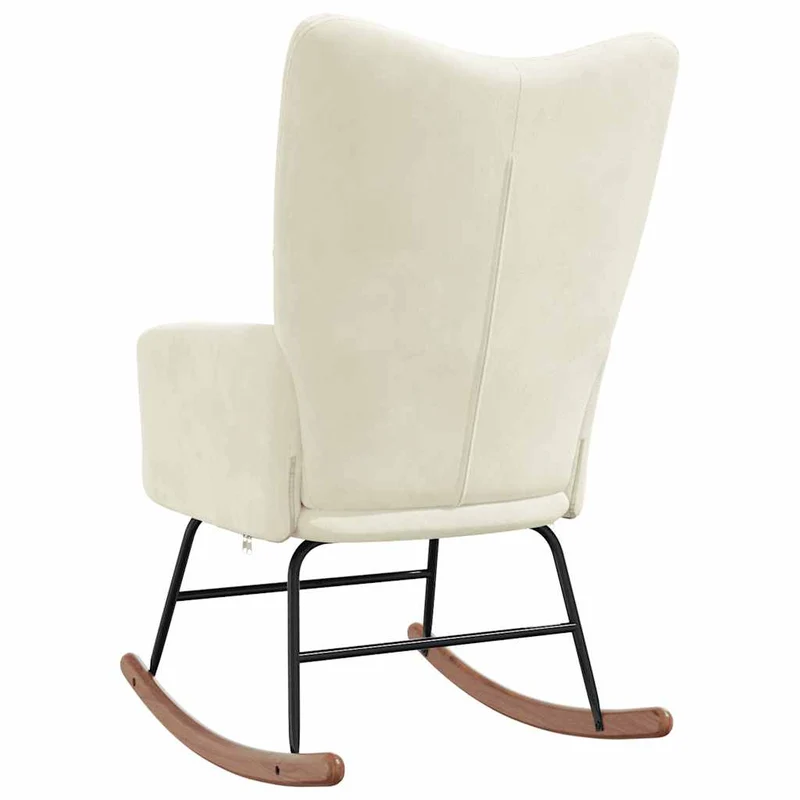 Fauteuil à bascule rembourré relax pour salon en velours crème DEC028892