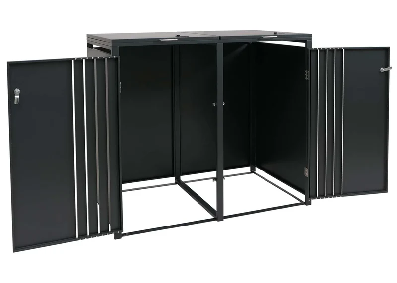 Cache-poubelles pour 2 bacs avec couvercle abri pour poubelles en métal 122x132x84 cm anthracite aspect bois clair 04_0009351