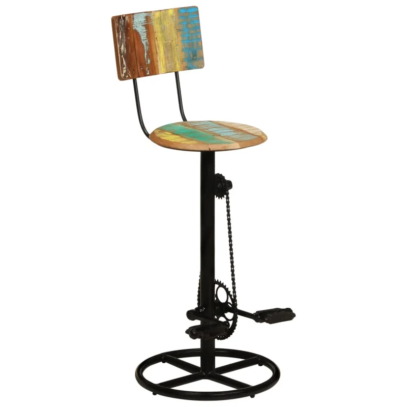 Lot de 2 tabourets de bar chaises hautes avec dossier en bois de récupération massif multicolore DEC029639