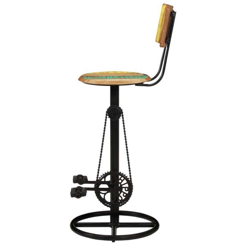 Lot de 2 tabourets de bar chaises hautes avec dossier en bois de récupération massif multicolore DEC029639
