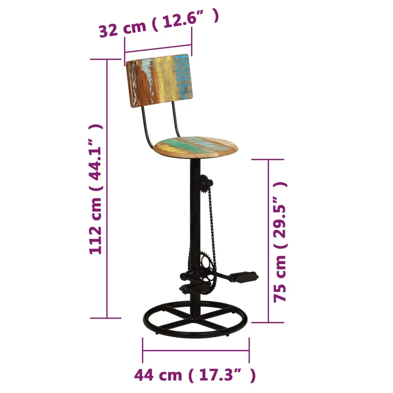 Lot de 2 tabourets de bar chaises hautes avec dossier en bois de récupération massif multicolore DEC029639