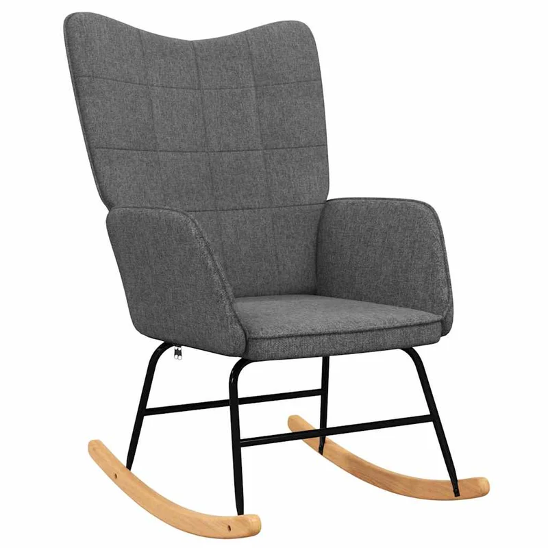 Fauteuil à bascule d'allaitement rembourré relax pour salon avec repose-pieds en tissu gris foncé DEC028876